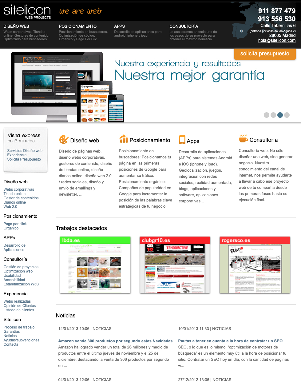 Captura de la nueva web de Sitelicon publicada en 2013
